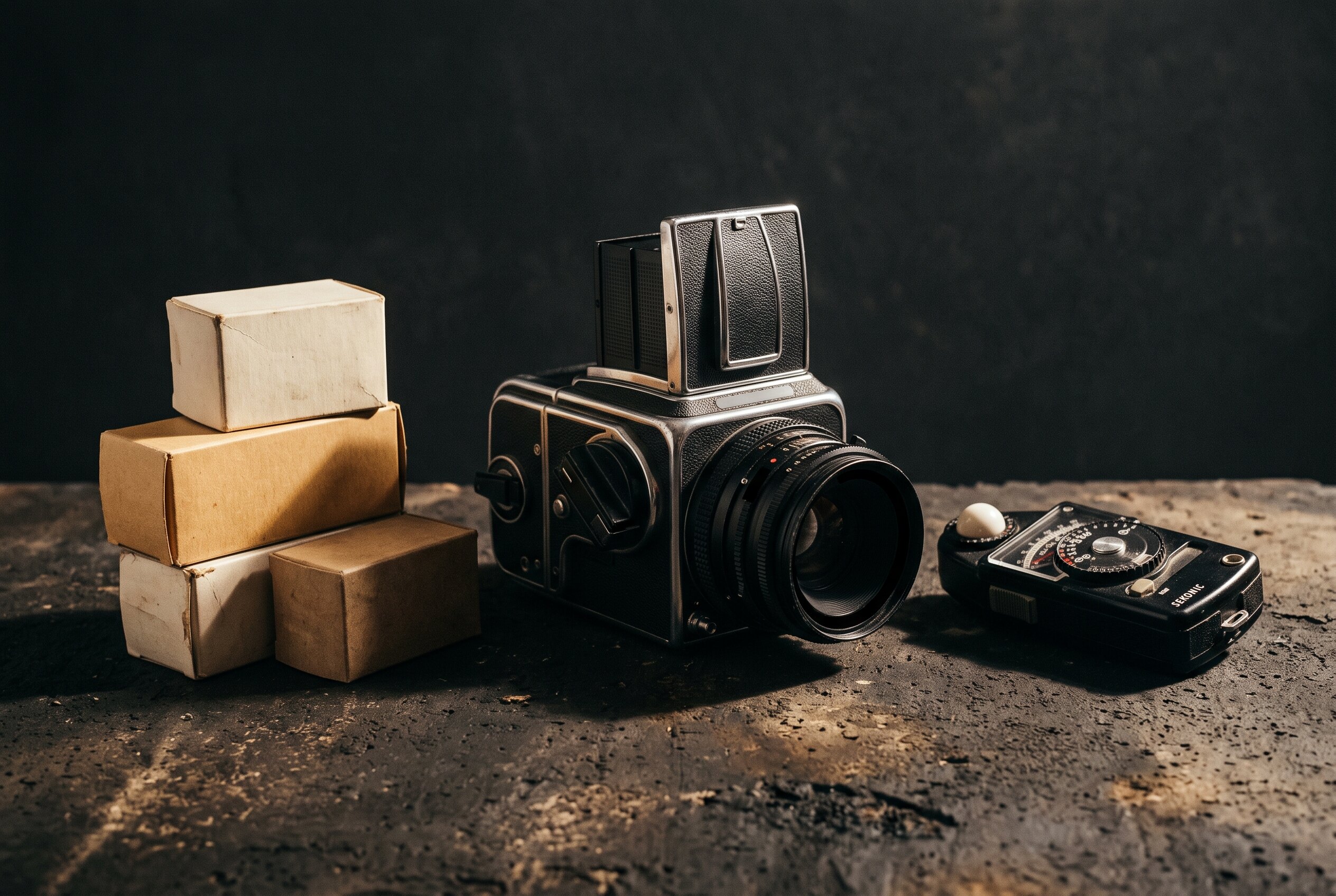 Camera body, light meter and unmarked film boxes